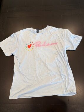 Adam Light Blue Short Sleeve Tee with Multicolor Heart Graphic